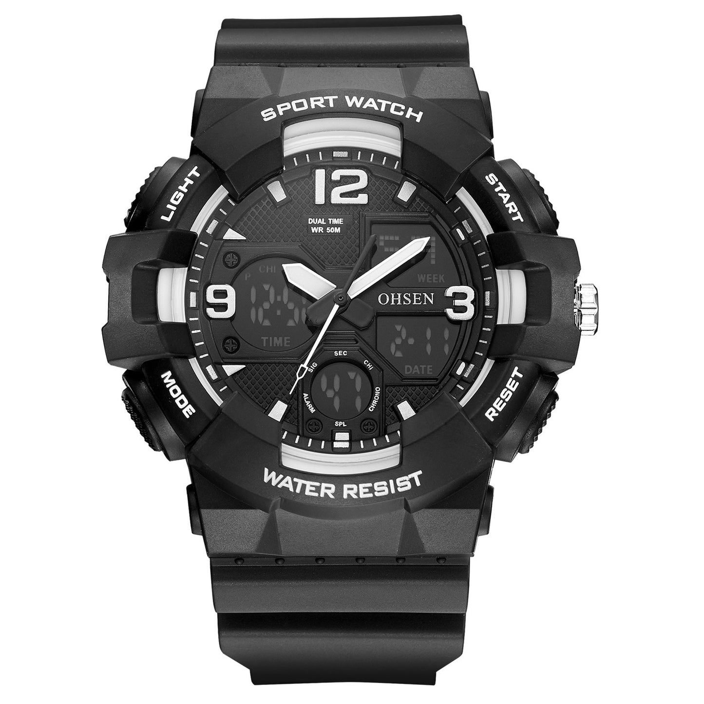 OHSEN relojes digitales de cuarzo para hombre cronógrafo analógico de silicona resistente al agua