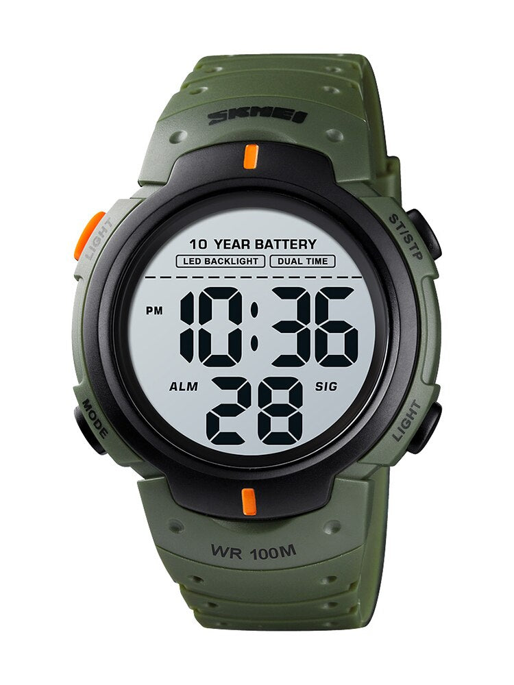 SKMEI Reloj deportivo digital Skmei con pantalla LED y cronógrafo, resistente al agua hasta 10 bares. Reloj de pulsera resistente al agua, con batería de larga duración de 10 años, alarma y calendario. 🕑⌚️💧