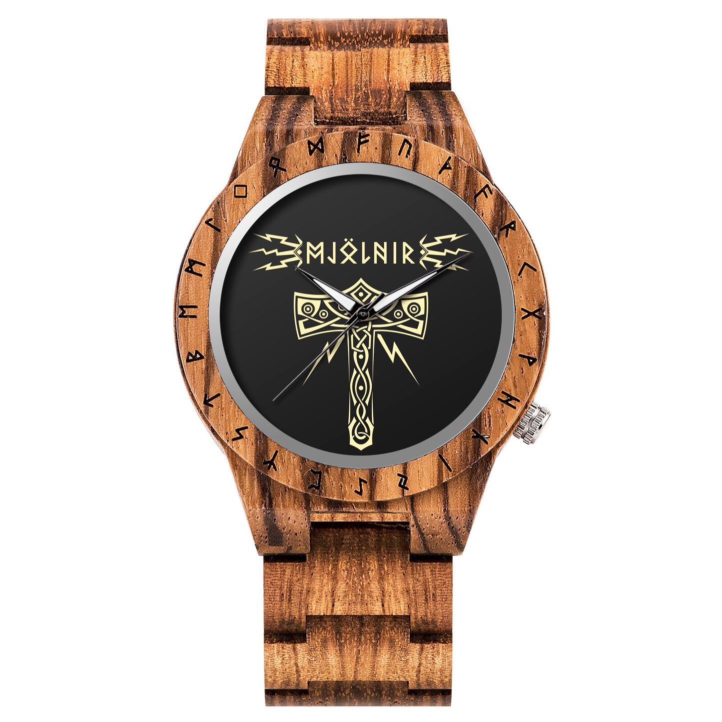 BOBO BIRD- COLECCION RUNA NORDICA  Reloj de pulsera de madera para hombre, cronógrafo de cuarzo con círculo rúnico, timón dorado, Vegvisir, a la moda, gran caja de regalo