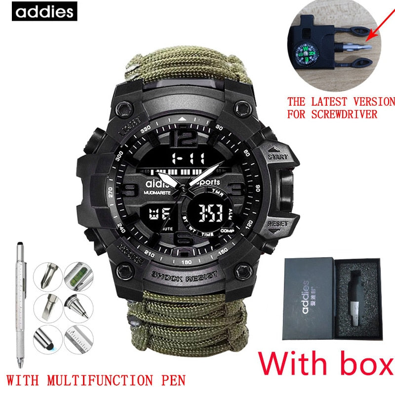 Addies-reloj militar de cuarzo para hombre, cronógrafo Digital con brújula, multifuncional, resistente al agua, LED, para exteriores
