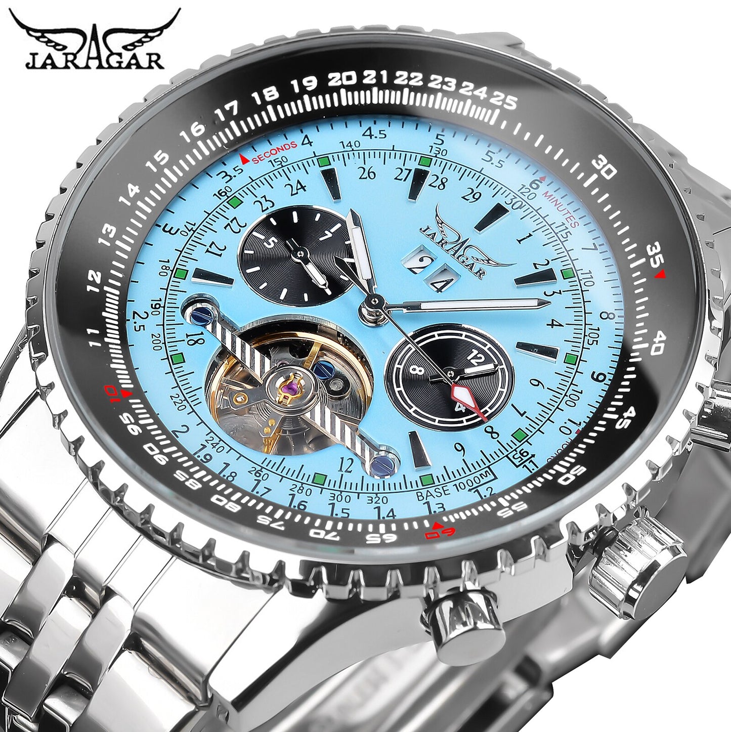 Jaragar 2017 – reloj con esfera dorada con bisel dorado para hombres, diseño de esfera de acero inoxidable, mecánico, automático, masculino