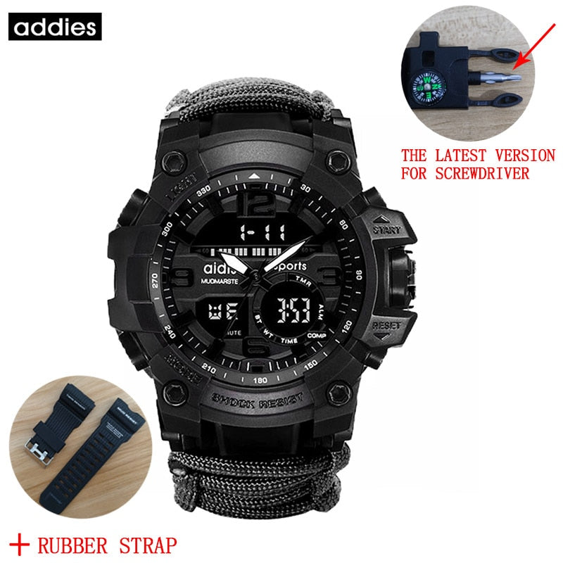 Addies-reloj militar de cuarzo para hombre, cronógrafo Digital con brújula, multifuncional, resistente al agua, LED, para exteriores