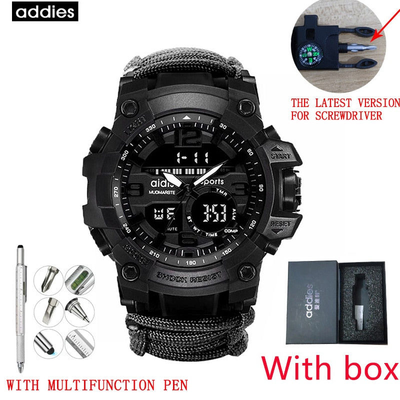 Addies-reloj militar de cuarzo para hombre, cronógrafo Digital con brújula, multifuncional, resistente al agua, LED, para exteriores