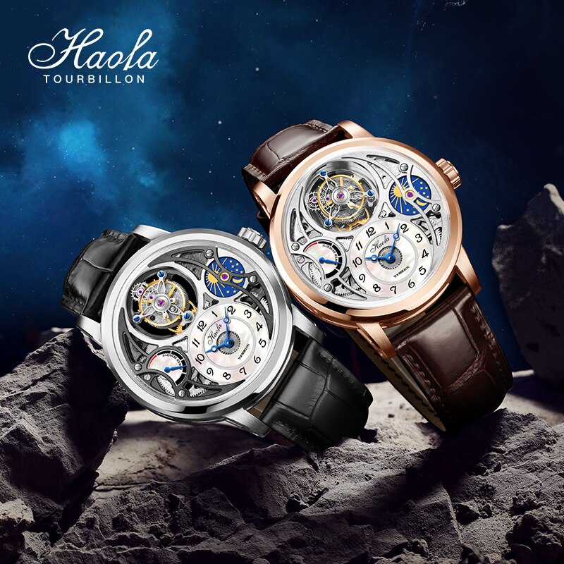 Haofa-Reloj de Tourbillon para hombre, reloj hueco de fase lunar, Manual de zafiro, resistente al agua, 60H, reserva de energía, movimiento mecánico, 1939