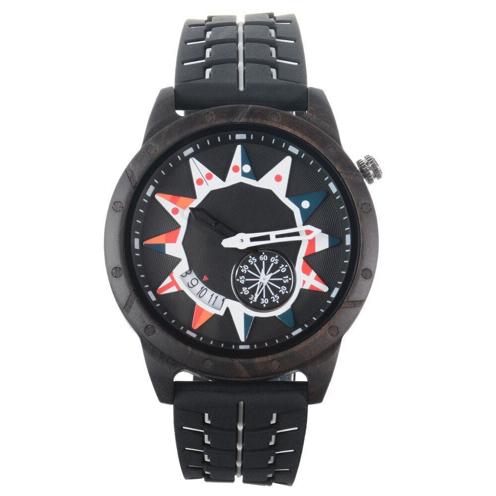 Wood Watch¡Presentamos el "Wood Watch Concept Dial"! Un reloj de madera para hombres con un concepto único de esfera inspirada en la bandera nacional y el aro de una rueda.  ¡Un reloj de madera que combina estilo y funcionalidad! ⌚🚴‍♂️