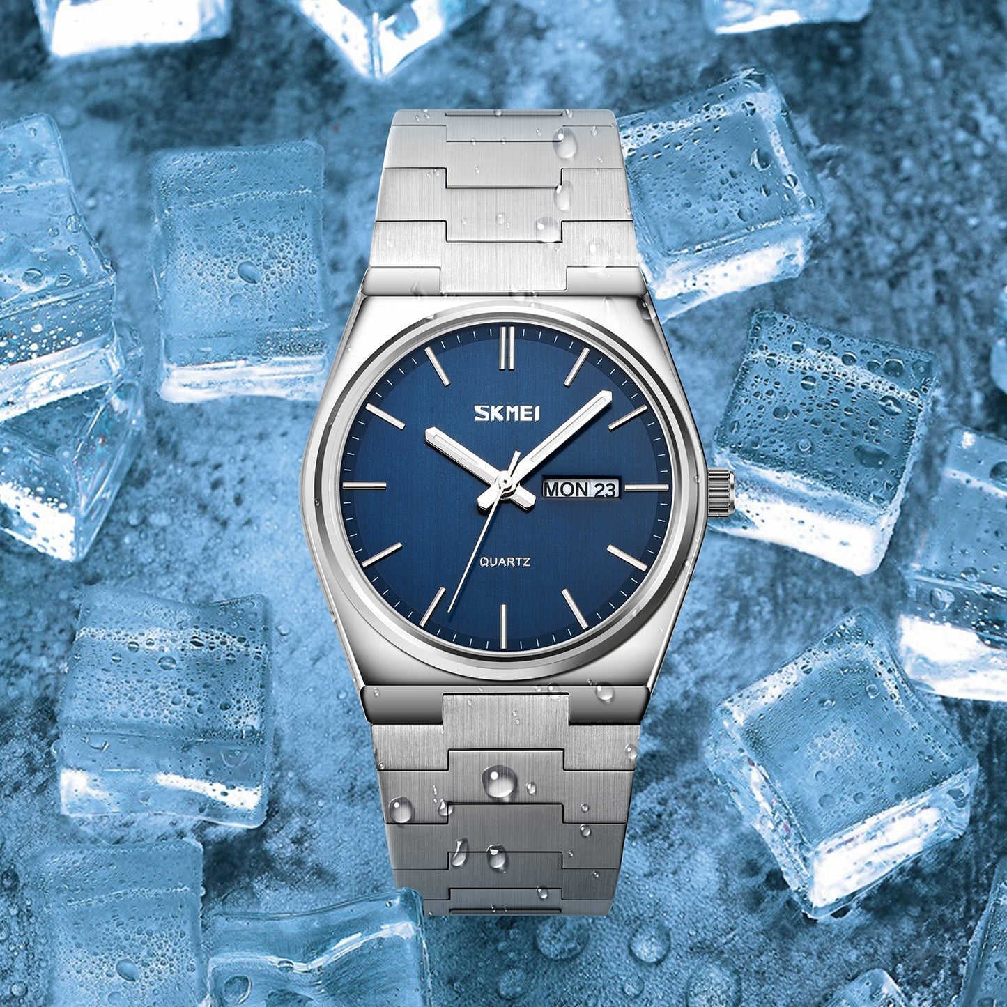 SKMEI Reloj deportivo para hombres SKMEI, estilo casual con movimiento de cuarzo, diseño de acero completo, muestra la hora, semana y fecha. Resistente al agua y adecuado para negocios y actividades deportivas. 👨‍💼⌚️💦