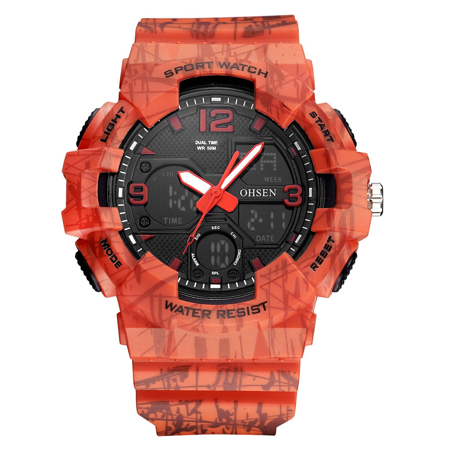 OHSEN relojes digitales de cuarzo para hombre cronógrafo analógico de silicona resistente al agua