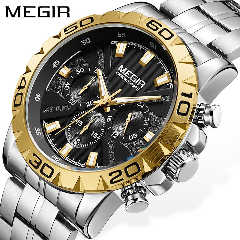 MEGIR-Reloj de pulsera de cuarzo para hombre, cronógrafo de negocios, informal, de lujo, con fecha, resistente al agua,