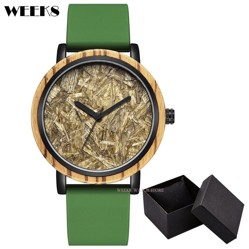 Reloj de madera de bambú para hombre y mujer, pulsera con números, banda de silicona, diseño Simple