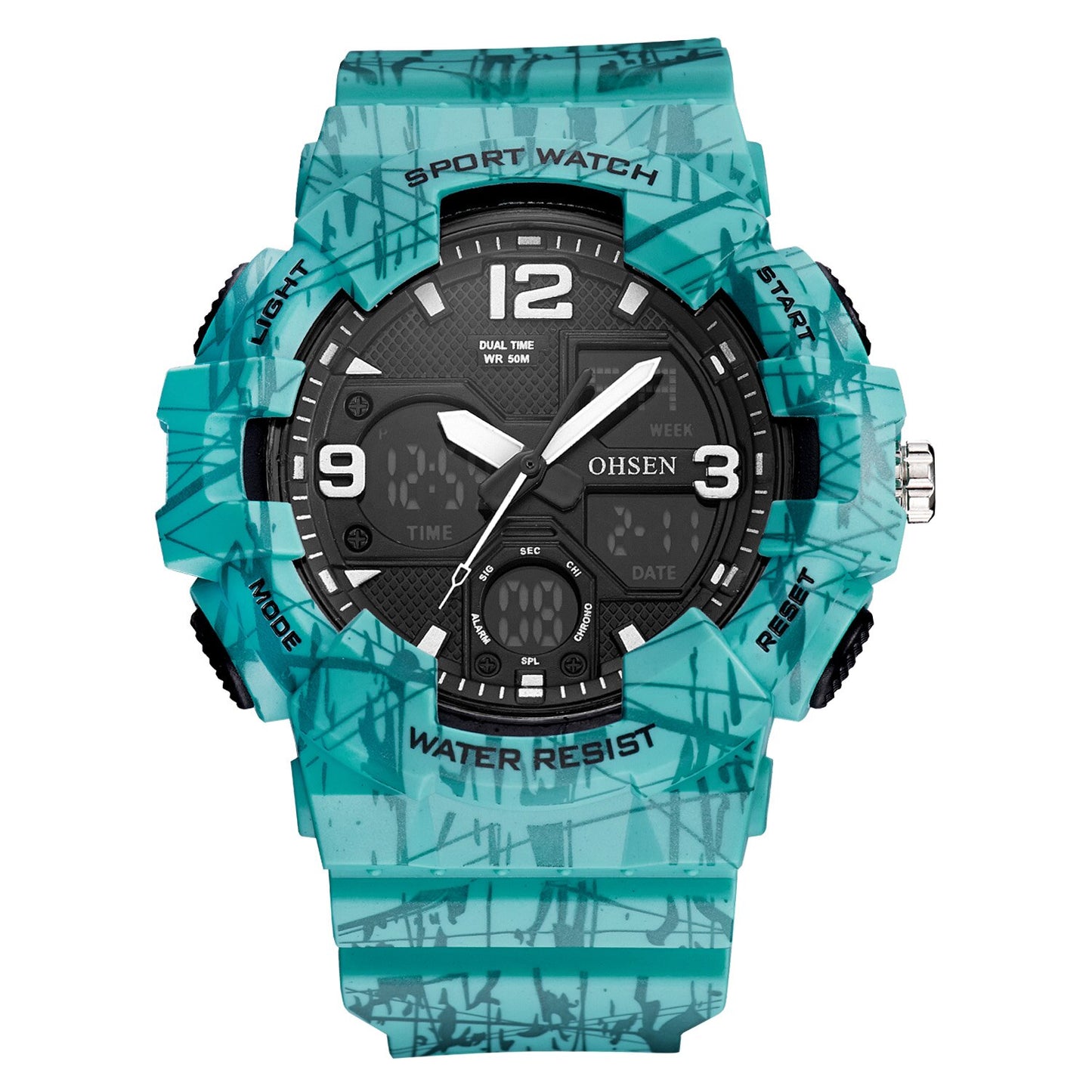 OHSEN relojes digitales de cuarzo para hombre cronógrafo analógico de silicona resistente al agua
