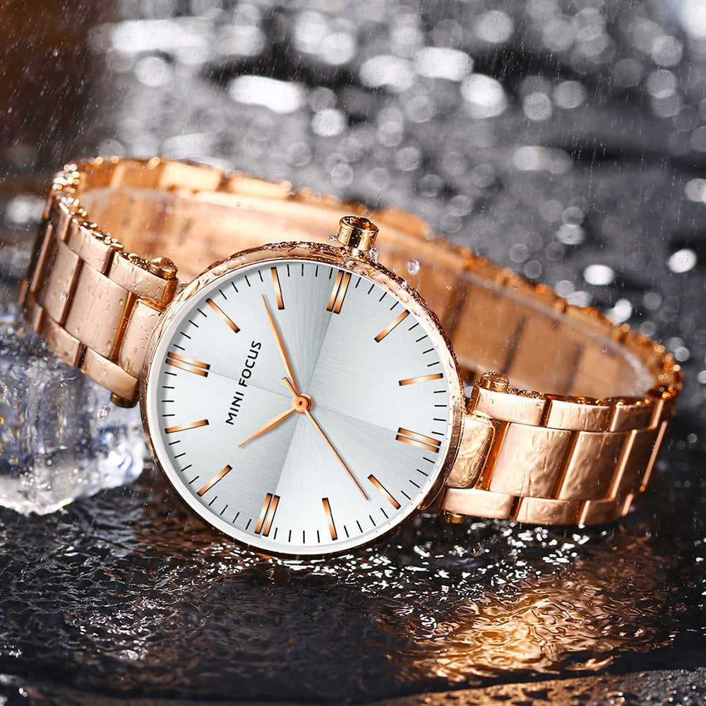 MINIFOUCS-relojes sencillos de acero para mujer, pulsera de cuarzo púrpura, resistente al agua, marca de lujo.