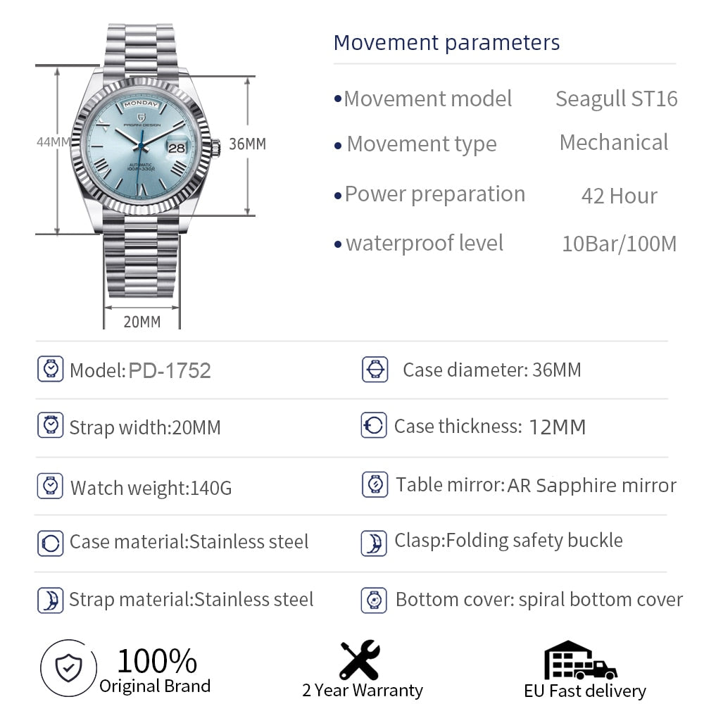 PAGANI DESIGN-reloj automático de lujo para hombre.