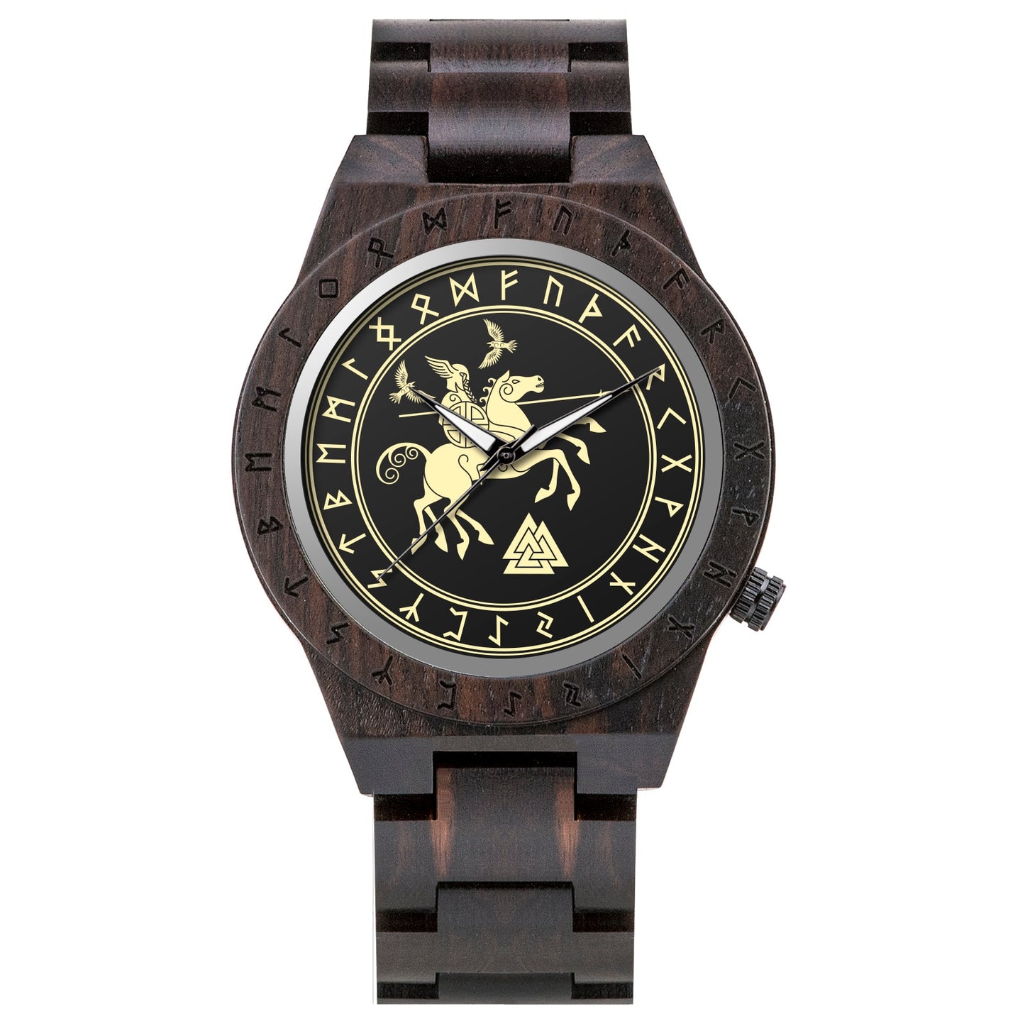 BOBO BIRD- COLECCION RUNA NORDICA  Reloj de pulsera de madera para hombre, cronógrafo de cuarzo con círculo rúnico, timón dorado, Vegvisir, a la moda, gran caja de regalo
