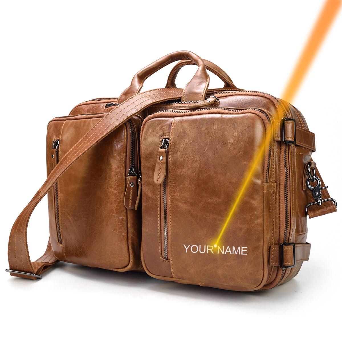 Crazy Horse Mochila De cuero genuino para ordenador porttil para hombre bolso de negocios de cuero de vaca de 3 capas