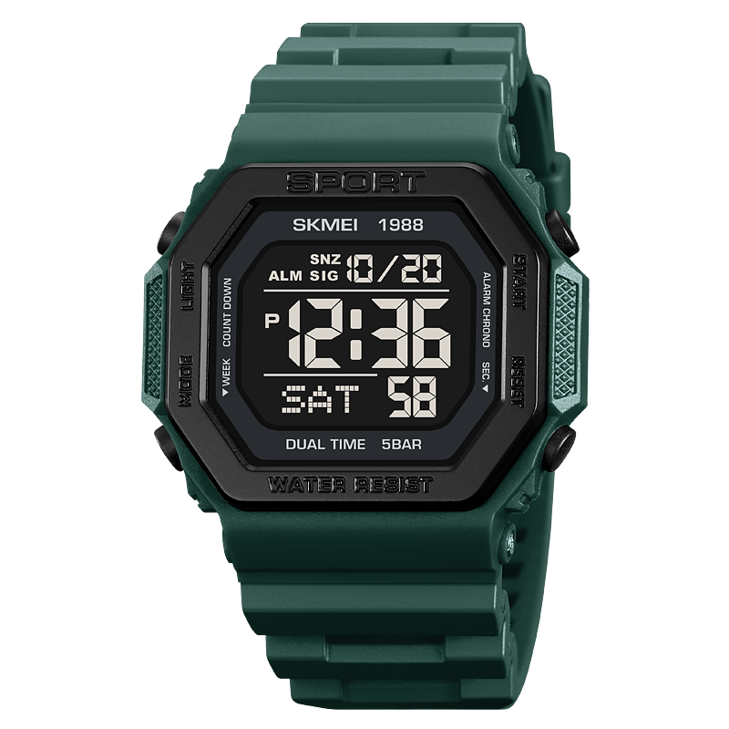 SKMEI Relojes deportivos digitales con luz trasera de moda para hombres, cronógrafo de cuenta atrás militar, resistente al agua 5Bar, reloj despertador.
