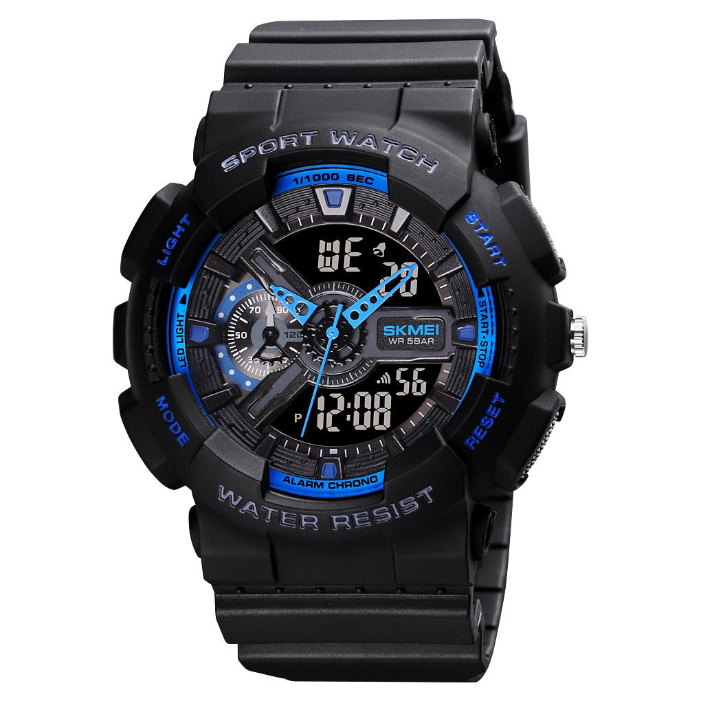 SKMEI ¡El "Reloj Digital Juvenil SKMEI" para hombres! Resistente a golpes y agua, con dos pantallas, cronómetro, alarma y estilo elegante. ¡Un reloj genial y a la moda para los hombres activos! ⌚💦🔥