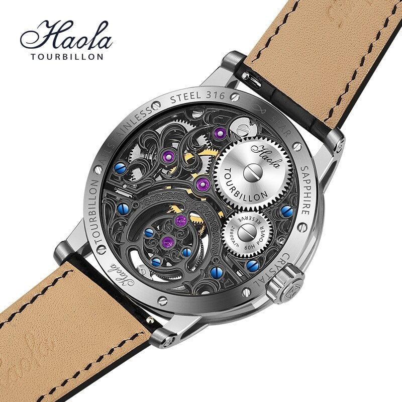 Haofa-Reloj de Tourbillon para hombre, reloj hueco de fase lunar, Manual de zafiro, resistente al agua, 60H, reserva de energía, movimiento mecánico, 1939
