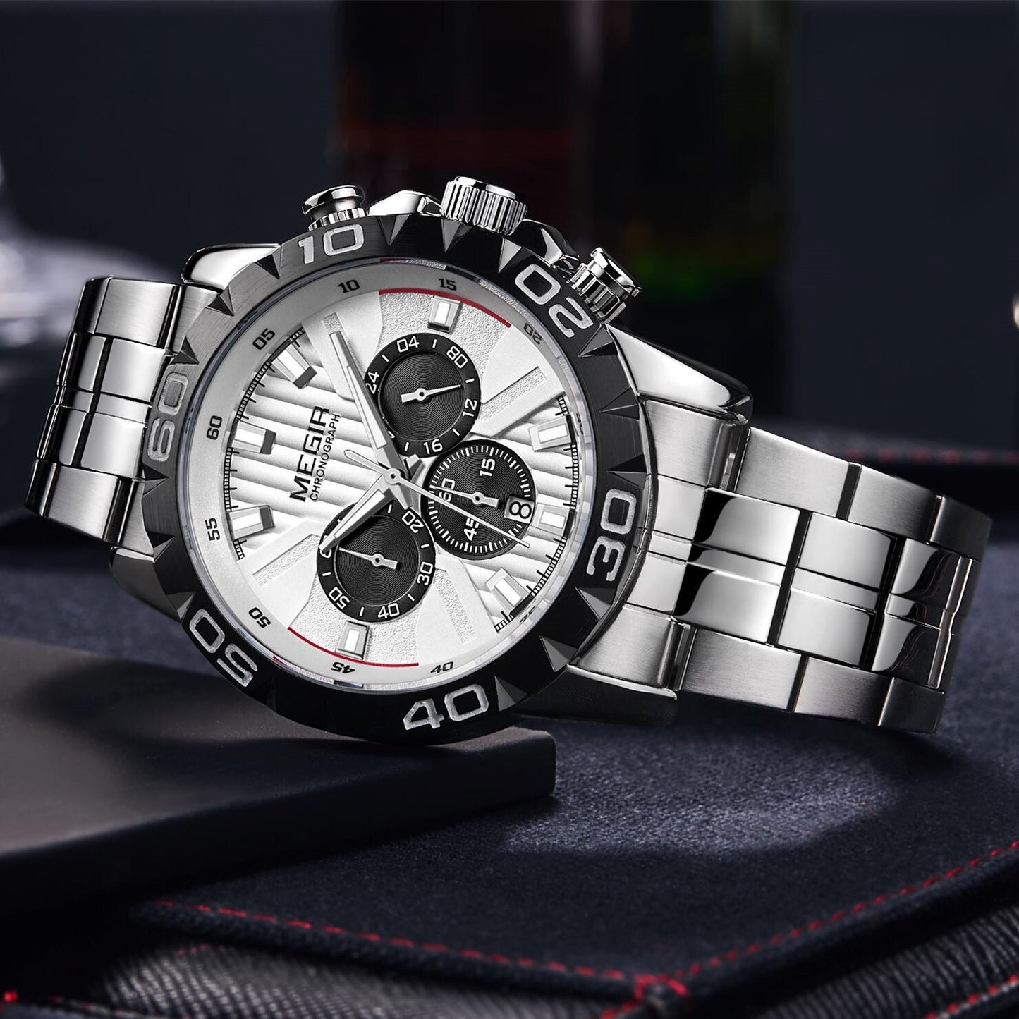 MEGIR-Reloj de pulsera de cuarzo para hombre, cronógrafo de negocios, informal, de lujo, con fecha, resistente al agua,