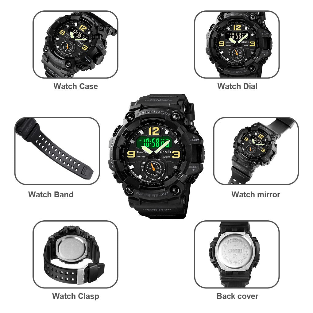 SKMEI Reloj digital multifuncional SKMEI para hombres con doble movimiento, que muestra 3 zonas horarias. Resistente al agua y perfecto para actividades deportivas. ¡Mantente siempre a tiempo con este reloj electrónico! ⌚️🏃‍♂️💦