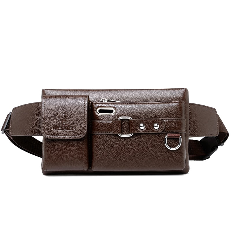 WEIXIER Riñoneras de cuero PU para hombre, bolso de pecho multiusos de Color sólido, bandolera negra/marrón, a la moda