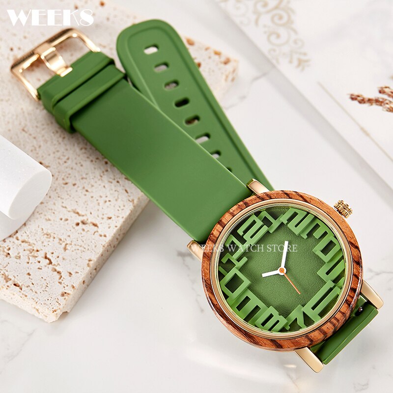 Reloj de madera de bambú para hombre y mujer, pulsera con números, banda de silicona, diseño Simple