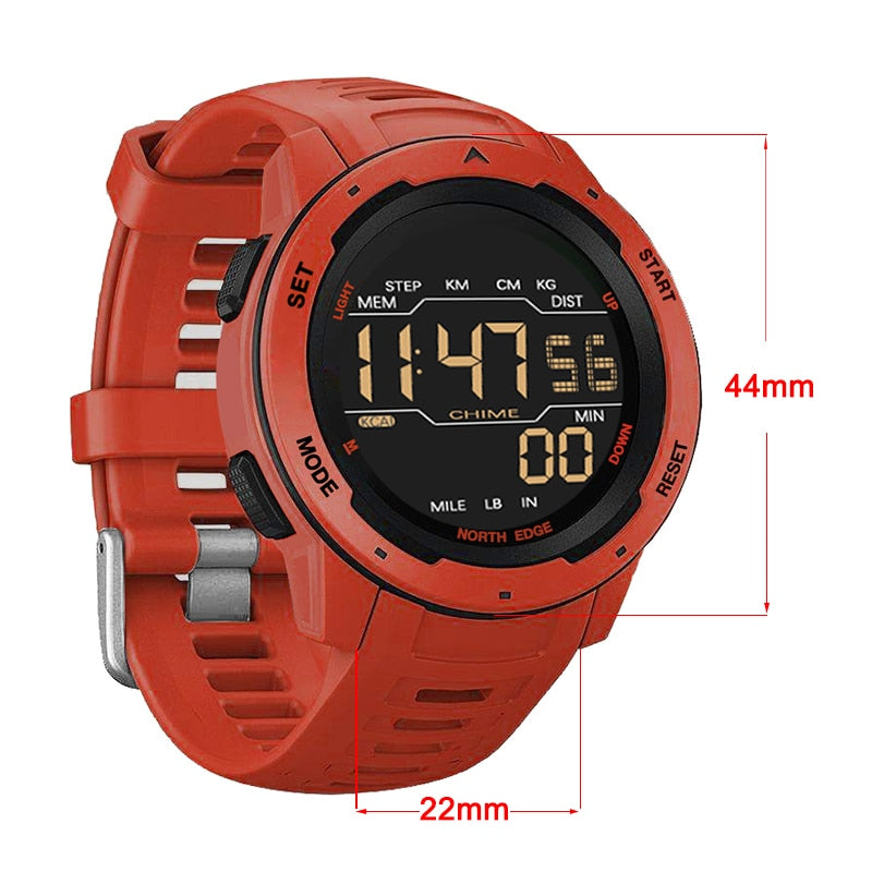 NORTH EDGE Men Digital Watch: Deportivo y resistente al agua 50M, con doble hora, podómetro y alarma. Reloj deportivo militar. ⌚💦🏃‍♂️🚀