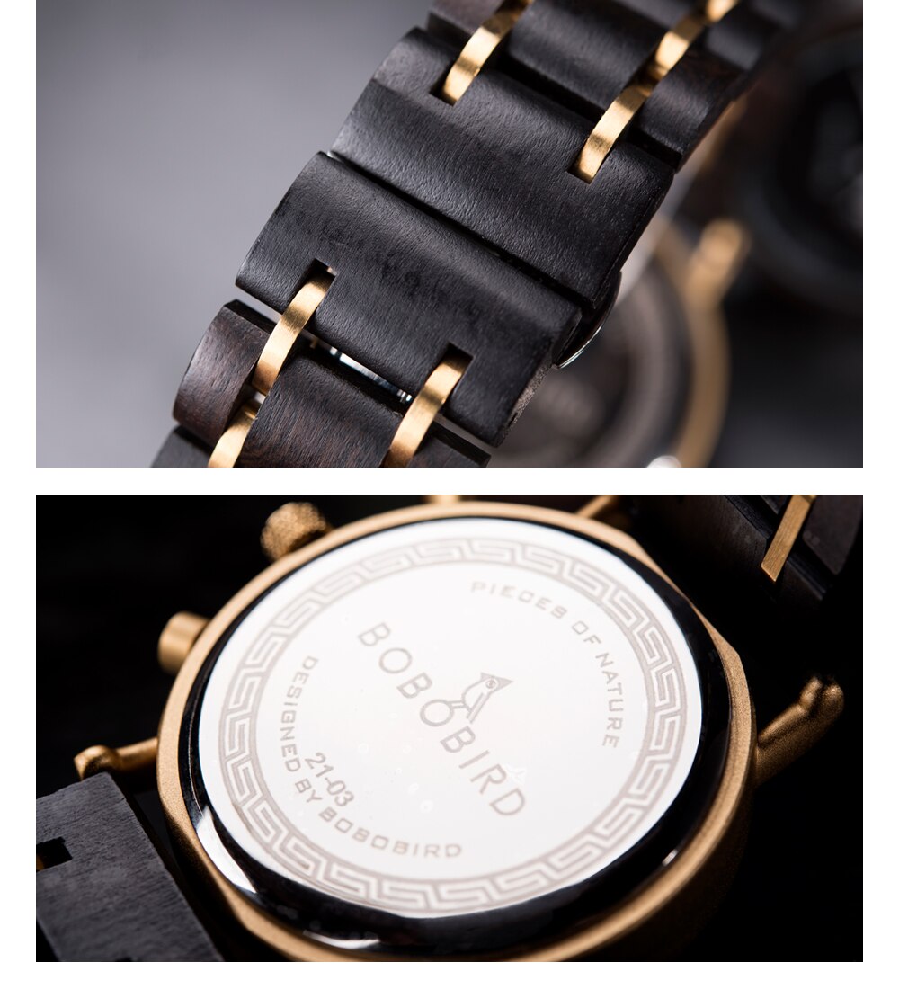 BOBOBIRD-reloj de pulsera luminoso de madera para hombre, cronógrafo masculino con caja de madera, V-S18