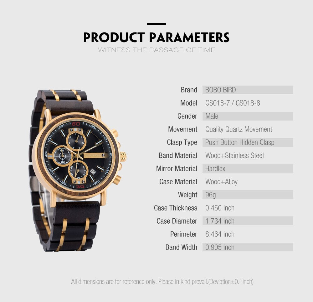 BOBOBIRD-reloj de pulsera luminoso de madera para hombre, cronógrafo masculino con caja de madera, V-S18
