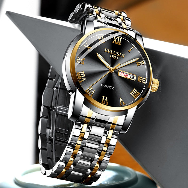 BELUSHI-Reloj de pulsera de cuarzo deportivo para hombre, cronógrafo de acero inoxidable con fecha, luminoso, resistente al agua, de lujo