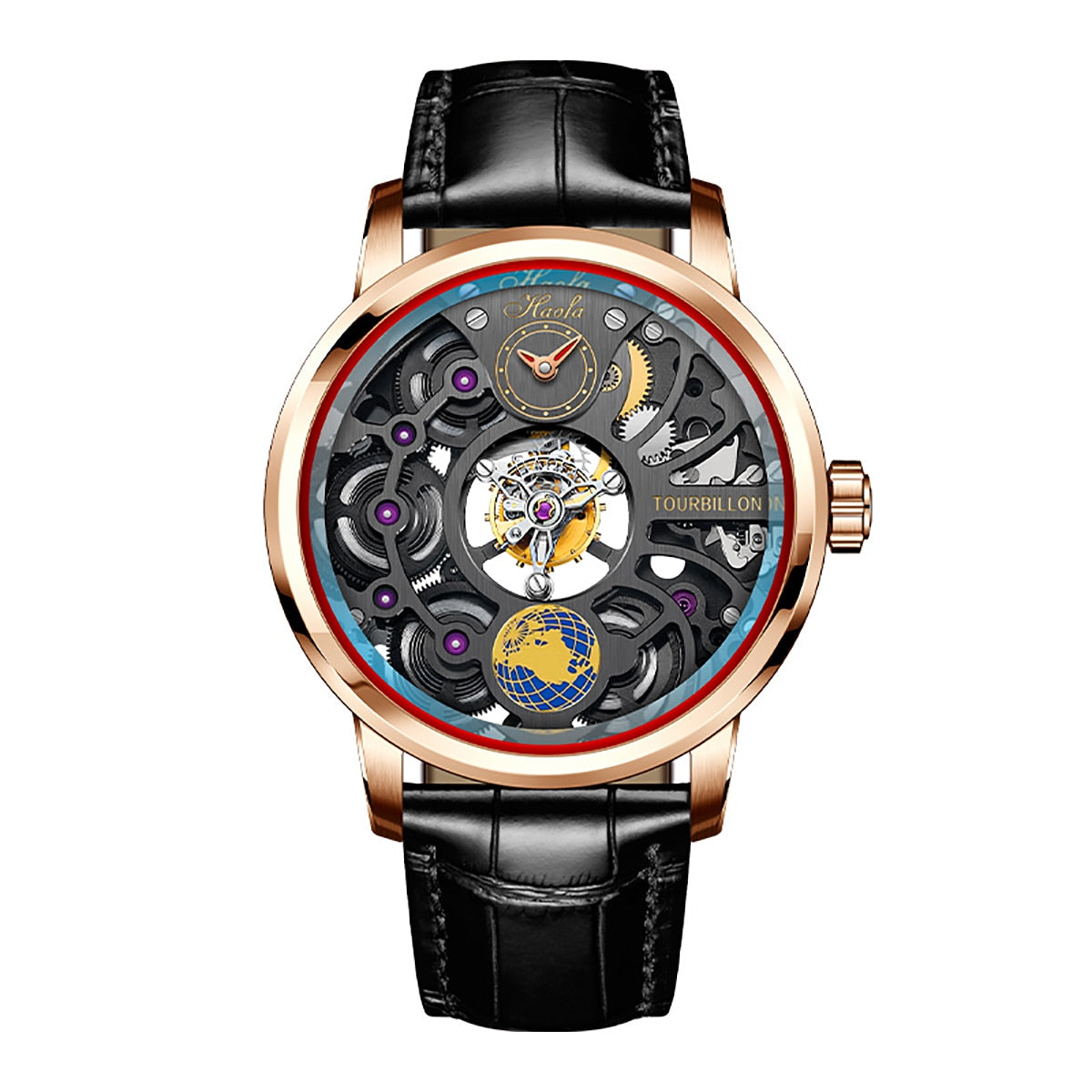 Haofa-Reloj de negocios para hombre, accesorio masculino de pulsera resistente al agua con doble esqueleto, Tourbillon Manual, 120H de reserva de energía, zafiro, 1938