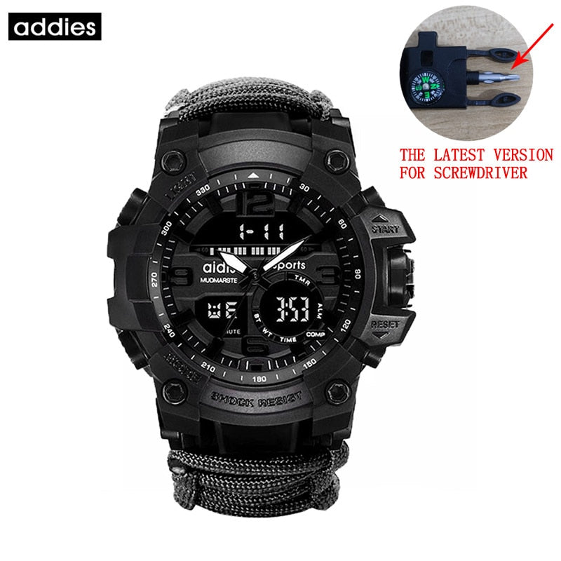 Addies-reloj militar de cuarzo para hombre, cronógrafo Digital con brújula, multifuncional, resistente al agua, LED, para exteriores