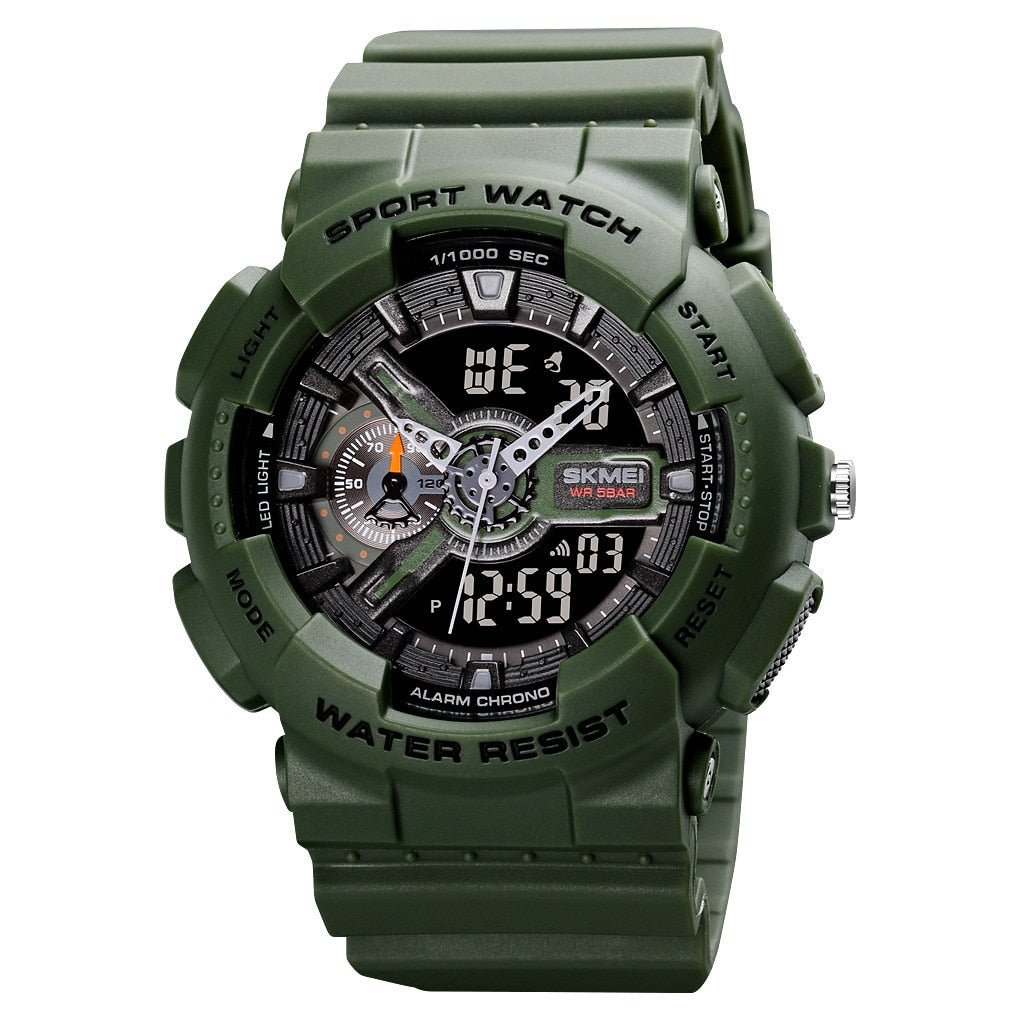 SKMEI ¡El "Reloj Digital Juvenil SKMEI" para hombres! Resistente a golpes y agua, con dos pantallas, cronómetro, alarma y estilo elegante. ¡Un reloj genial y a la moda para los hombres activos! ⌚💦🔥