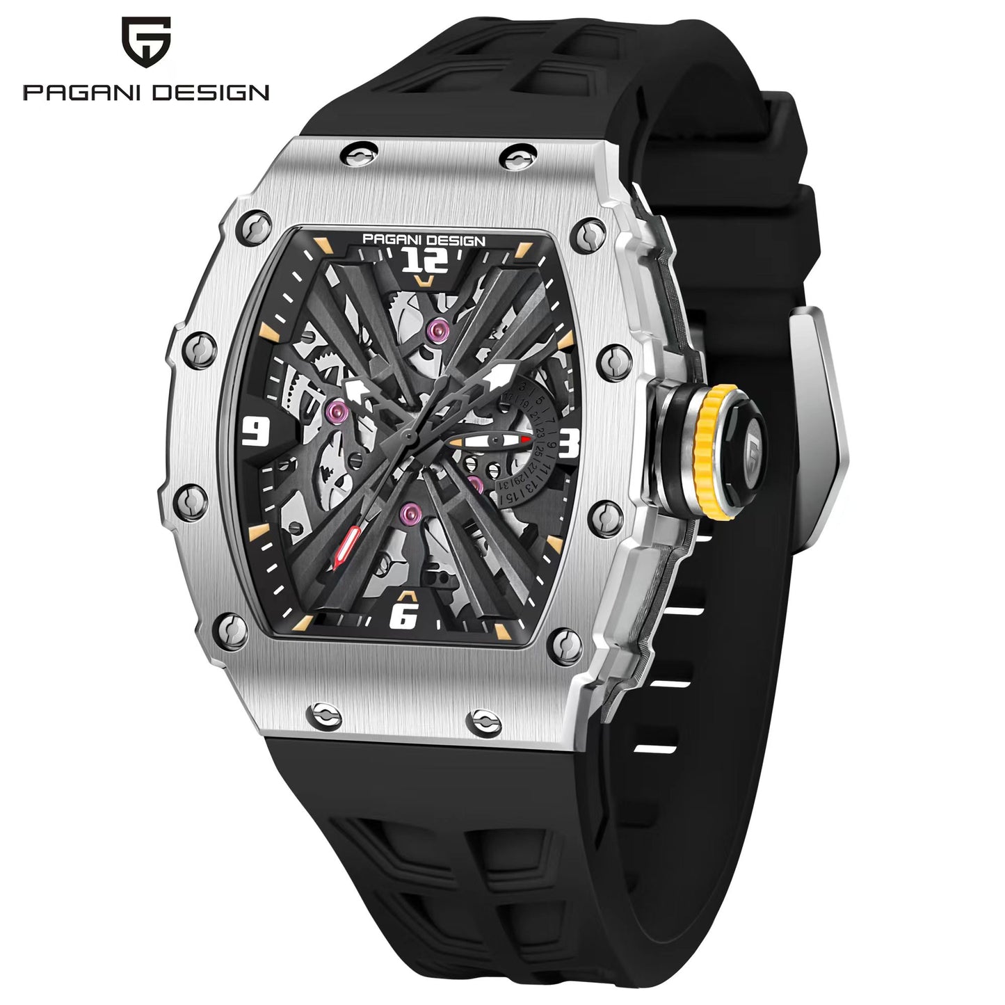 PAGANI DESIGN-Reloj de pulsera de cuarzo para hombre, cronógrafo de lujo con forma de barril, resistente al agua, con espejo de zafiro luminoso de silicona VH65, 2023