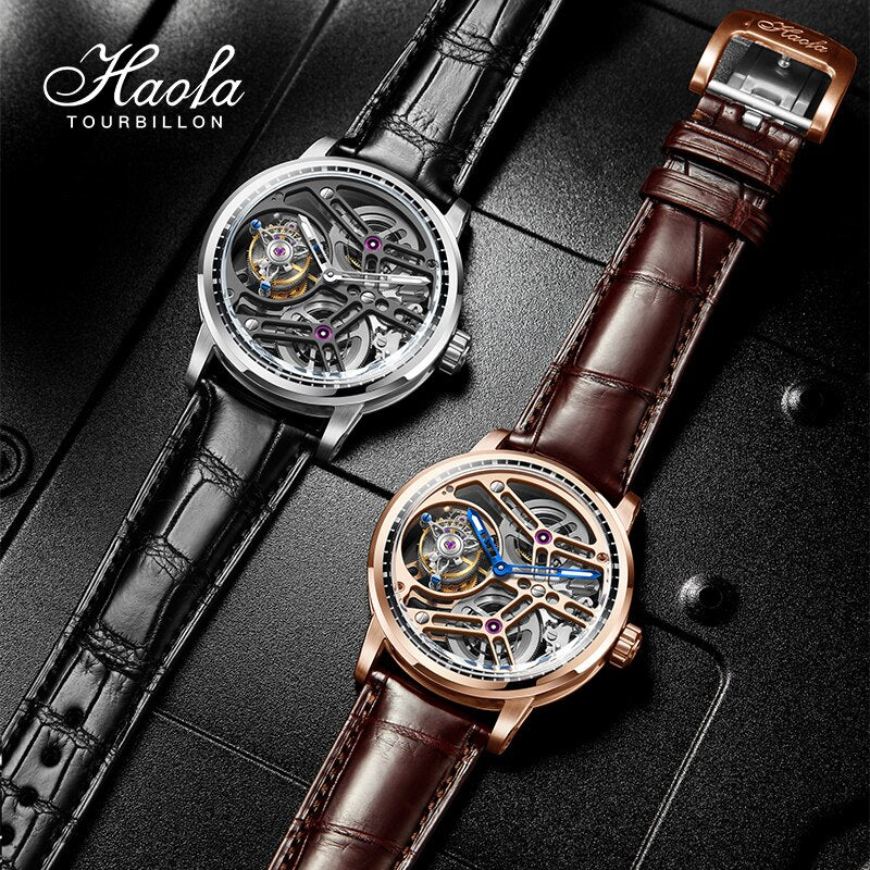 Haofa-reloj mecánico de Tourbillon para hombre, accesorio de pulsera con movimiento hueco, de lujo, con zafiro volador, de negocios, 1940
