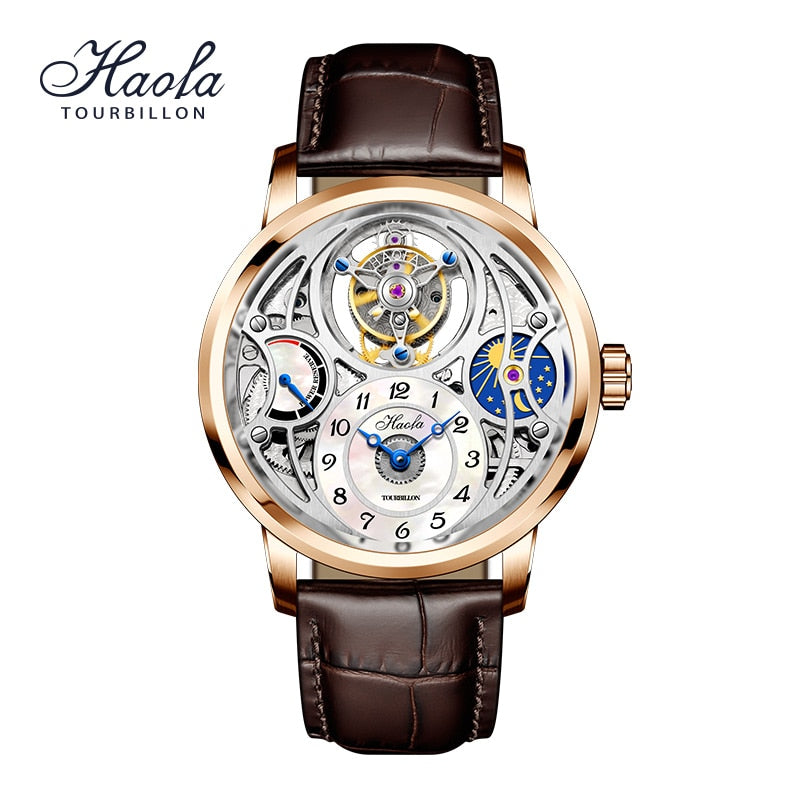 Haofa Skeleton Tourbillon Movement Watch For Men Mechanical Sapphire Moonphase Tourbillon Men Watch Man relogio masculino 2023
