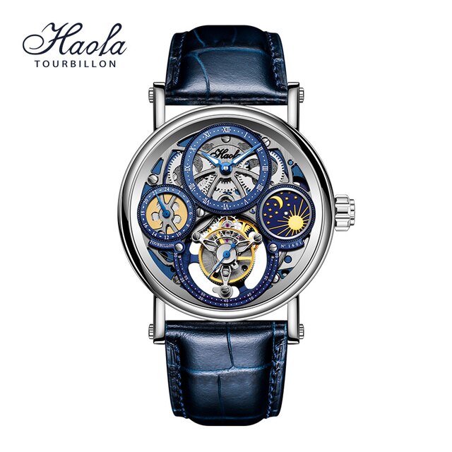 Haofa-Reloj de pulsera con movimiento Tourbillon para hombre, cronógrafo mecánico de zafiro, Tourbillon, día y noche, 1601
