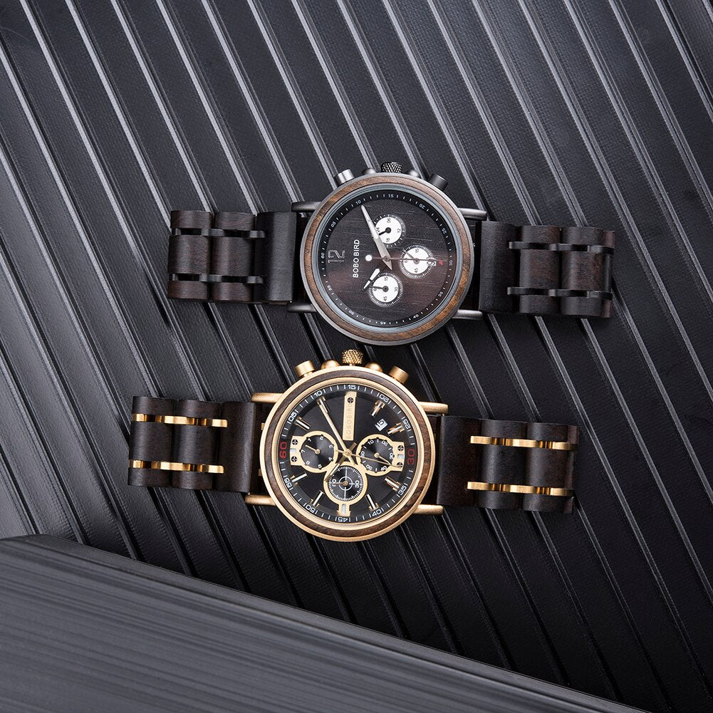 BOBOBIRD-reloj de pulsera luminoso de madera para hombre, cronógrafo masculino con caja de madera, V-S18