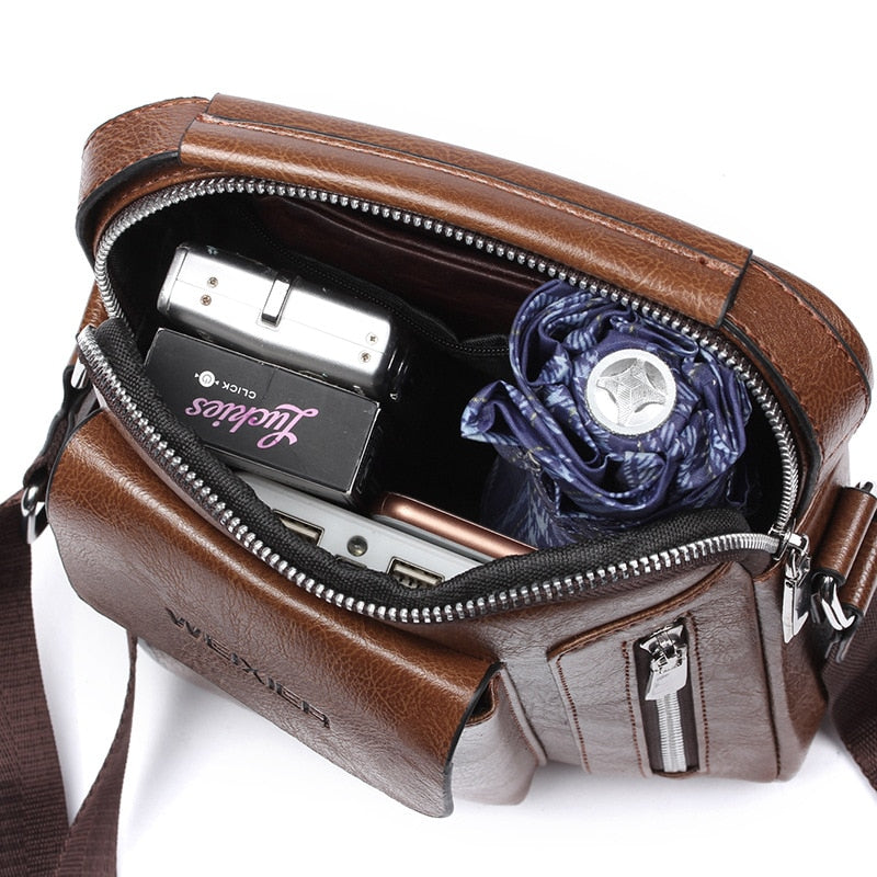 👜🕶️🎒 Bolsa de hombro para hombres con estilo vintage y alta calidad. Hecha de cuero genuino, es un accesorio duradero y elegante. Perfecta para llevar tus pertenencias en cualquier ocasión. ¡Una opción imprescindible para los hombres con estilo! 👔💼🔝