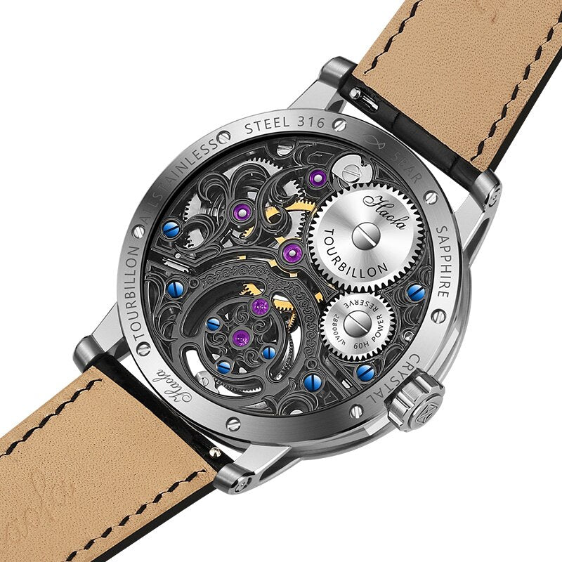 Haofa-Reloj de pulsera con movimiento Manual Tourbillon para hombre, accesorio masculino con mecanismo de Tourbillon a las 12 en punto, mecanismo mecánico de zafiro Moonphase