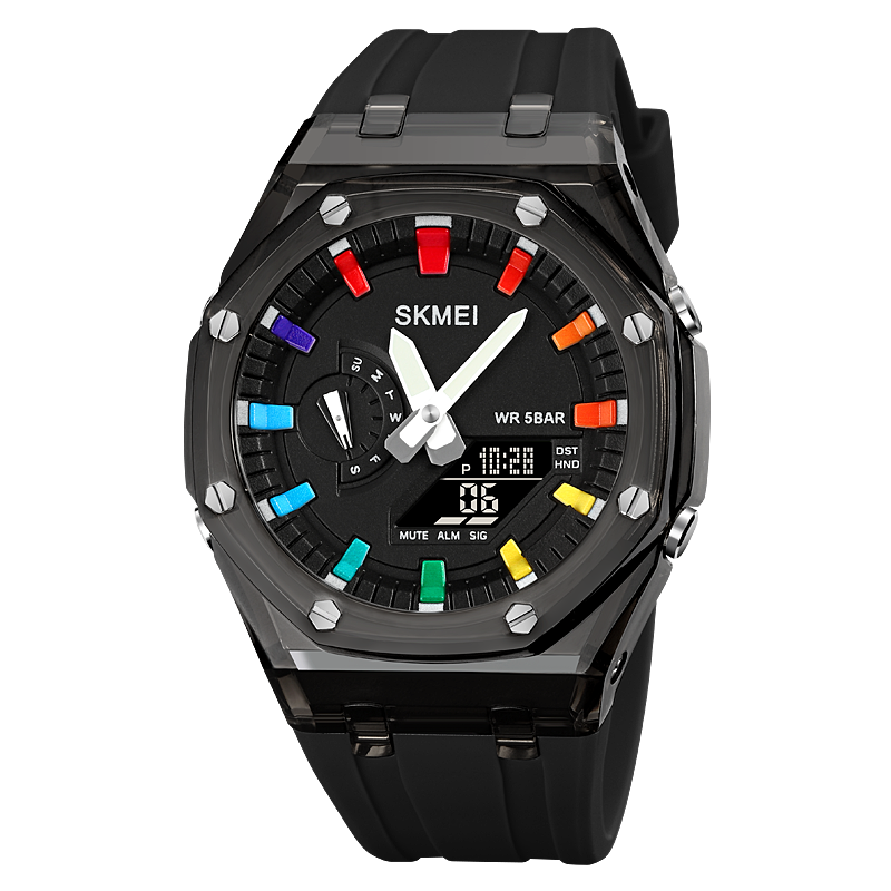 SKMEI Con cuenta regresiva, cronómetro, luz LED y movimiento electrónico. Un reloj de pulsera con 5 alarmas y dos zonas horarias digitales. ⌚🔥