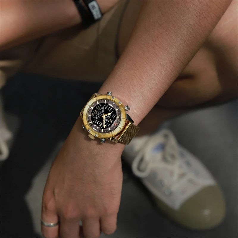 NAVIFORCE – reloj para hombres, cronógrafo de cuarzo, deportivo, militar, digital, LED, de acero inoxidable, masculino