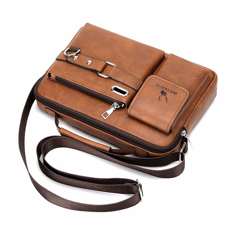 WEIXIER Bolso de hombro de moda para hombre, portátil de cuero PU, maletín de negocios, bolso de viaje cruzado para hombres de calidad, marca de bolsos para hombres 🎒👜💼