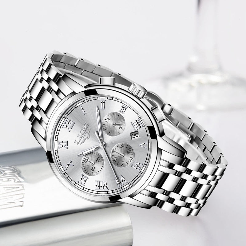 LIGE Relojes de pulsera de acero para mujer accesorio de lujo de marca superior creativo de cuarzo