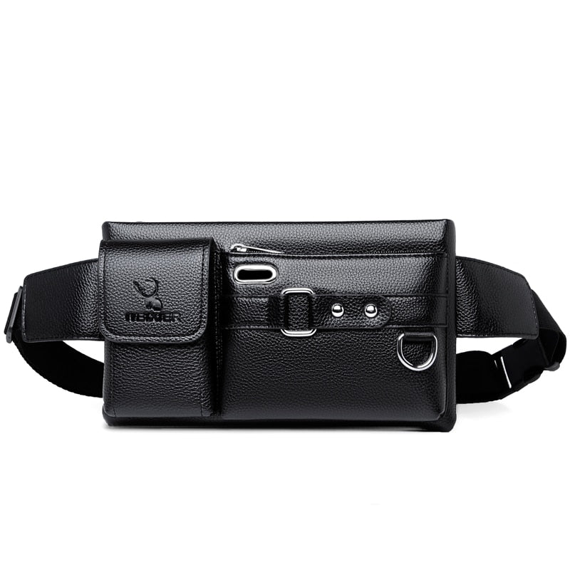 WEIXIER Riñoneras de cuero PU para hombre, bolso de pecho multiusos de Color sólido, bandolera negra/marrón, a la moda