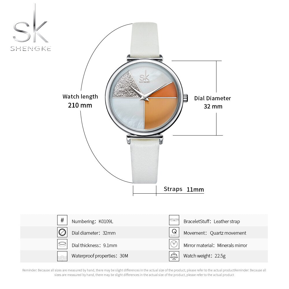 Shengke Reloj para Mujer con Esfera en Forma de Concha, Correa de Cuero, Movimiento de Cuarzo Japonés, Diseño Ultra Delgado, Hebilla, Reloj de Mujer Montre Femme.