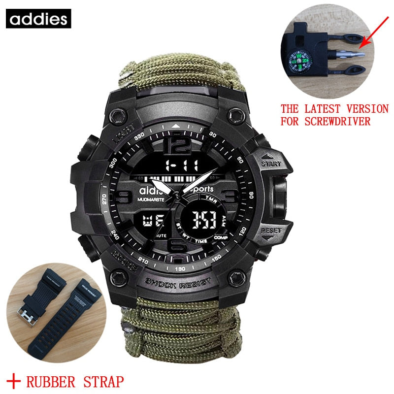 Addies-reloj militar de cuarzo para hombre, cronógrafo Digital con brújula, multifuncional, resistente al agua, LED, para exteriores