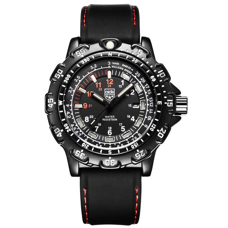 Reloj de pulsera de cuarzo para hombre crongrafo de silicona negra resistente al agua hasta 50M con tubo luminoso para deportes al aire libre
