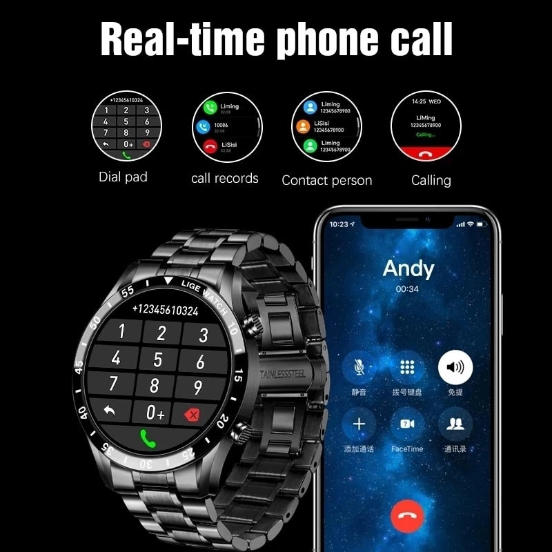 LIGE-reloj inteligente con pantalla táctil para hombre, accesorio de pulsera de acero resistente al agua con seguimiento de actividad deportiva, Bluetooth, llamadas, caja, 2023