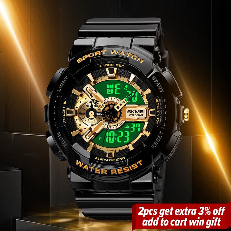 SKMEI ¡El "Reloj Digital Juvenil SKMEI" para hombres! Resistente a golpes y agua, con dos pantallas, cronómetro, alarma y estilo elegante. ¡Un reloj genial y a la moda para los hombres activos! ⌚💦🔥