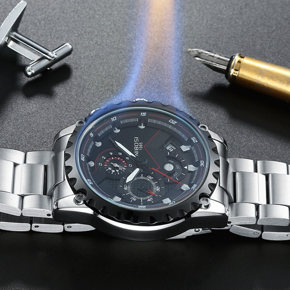 NIBOSI: reloj deportivo de esfera grande, cronógrafo militar de cuarzo con moda innovadora.
